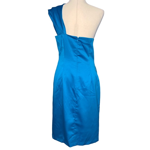 Jessica Howard Turquoise Blue Satin One Shoulder Cocktail Dress | Size 10 - Picture 3 of 8